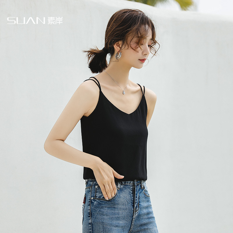 Harnesses vest female summer 2021 new Korean version V collar outside wearing double slats bottom inner lap loose and thin snowspun blouses