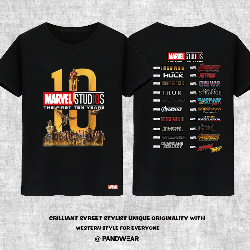 Avengers T-Shirt Marvel 10Th Anniversary Clothing Iron Man Spider-Man Deadpool Thanos Avengers 4 Short Sleeve