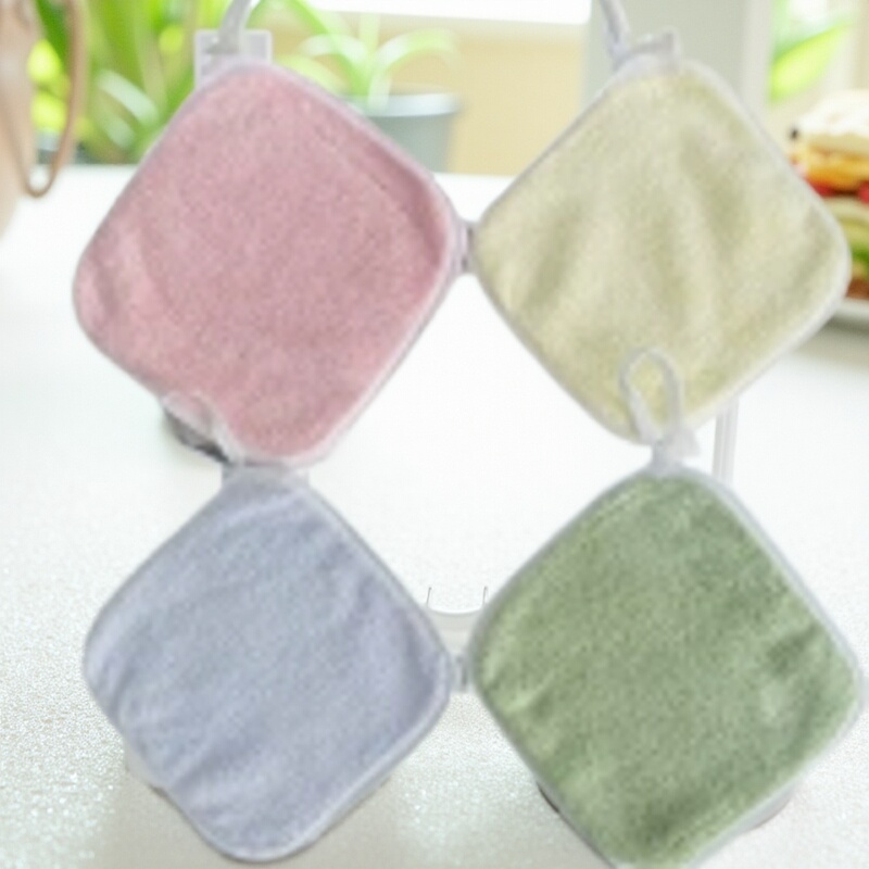 4-Pack Coral Fleece Colorful Solid Color Small Square Towels for Toddlers, Baby Hand Towels, Absorbent, Soft, with Hanging Strap