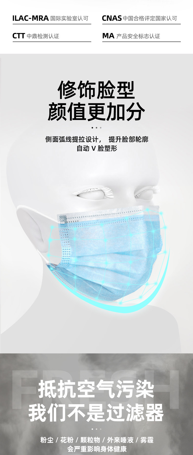 CE认证 三层熔喷布 成一次性口罩 100只 图3