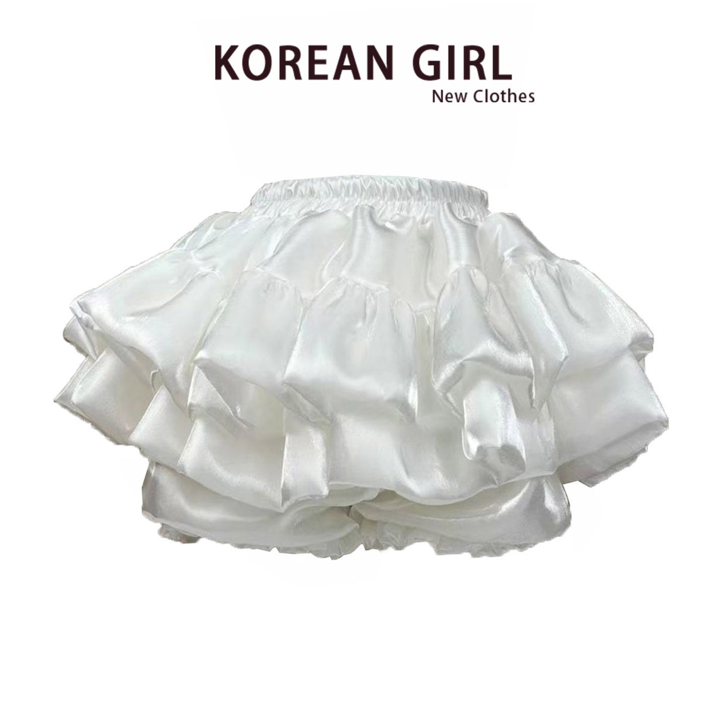Ballet-style white pearlescent satin tutu skirt, Lolita style, pumpkin-patterned culottes, short skirt.