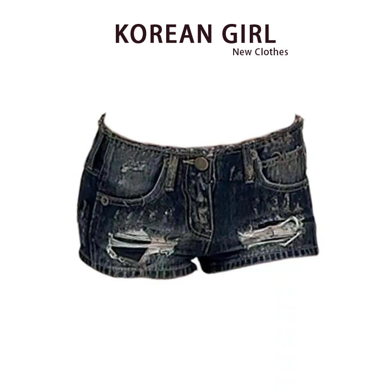 Y2K Hot Girl Denim Ripped Shorts for Women, Summer American Retro Low-Waist Slimming Design Distressed A-Line Hot Pants Y2K Hot Girl Denim Ripped Shorts for Women, Summer American Retro Low-Waist Slimming Design Distressed A-Line Hot Pants