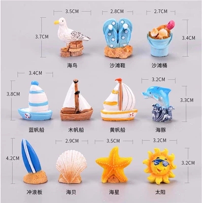 Seaside Series Mediterranean Style Ornaments Decoration Surfboard Seashell Seabird Starfish Sailboat Beach Bucket Sun