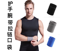 Sports wrist guard zipper pocket Basketball sweat-absorbing sweat pure cotton men and women put keys and change running wrist strap