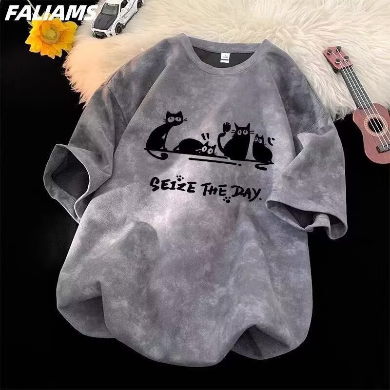 American-Style Tie-Dye Short-Sleeved T-Shirt Men's Summer Fashion Brand Ins High Street Loose Round Neck Half-Sleeved Casual Clothes for Teenagers