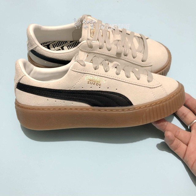 Puma Suede dumplings ເຂົ້າສີດໍາແລະ dumplings ເຂົ້າຂາວ Yaya ແບບດຽວກັນຫນາ sole heightening platform ເກີບ sneakers 363559