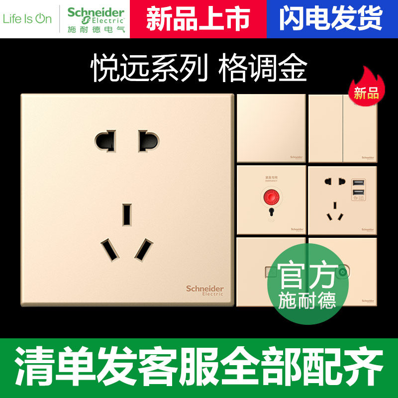 Schneider switch socket pleasing far gold 5-hole TypeC USB six computer midway alarm inductive tail lights-Taobao
