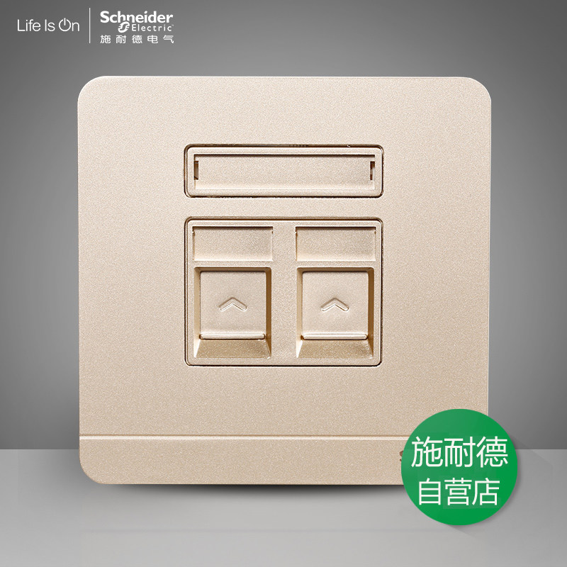 Schneider switch socket in fashion thin twilight gold mesh talk Double Computer Phone socket Type 86