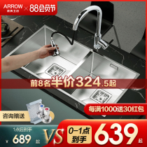 Wrigley kitchen hand sink dishwashing tank thickened 304 stainless steel double tank dishwashing basin Dishwashing sink under the table basin