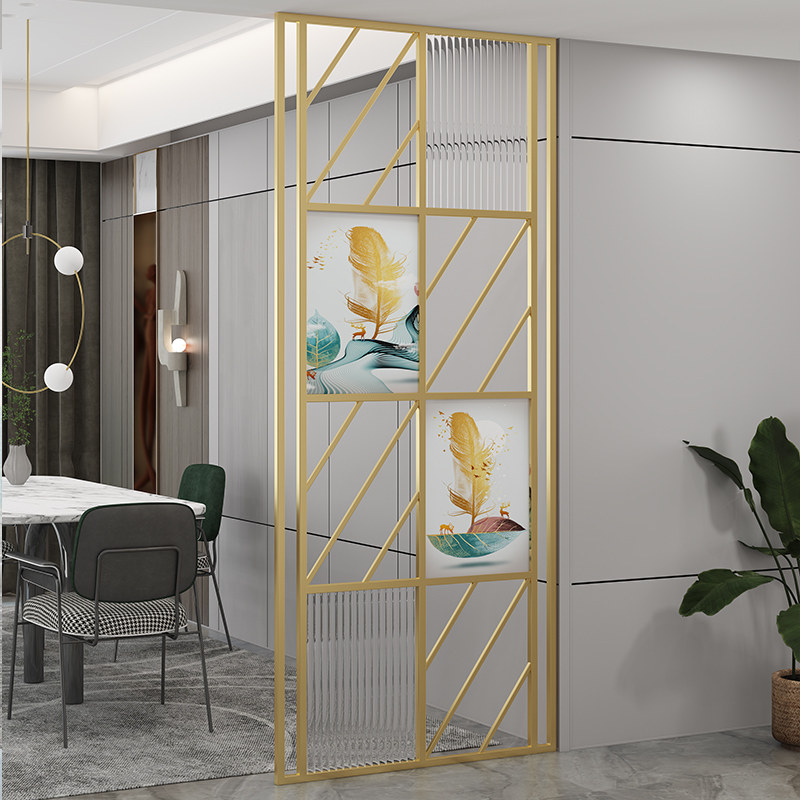 Northern Europe light luxury partition screen iron bare hollow glass decoration wall stainless steel living room