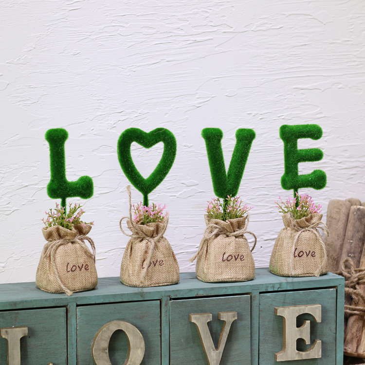 Simulation flower LOVE cloth bag plant potted home Accessories Suit Swing shop office Desktop windowsill Bonsai