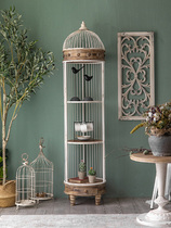 American Retro Iron Art Solid Wood Bird Cage shelf Living room Bedroom Decorated Flower Racks Balcony Floor Multilayer Containing Shelf