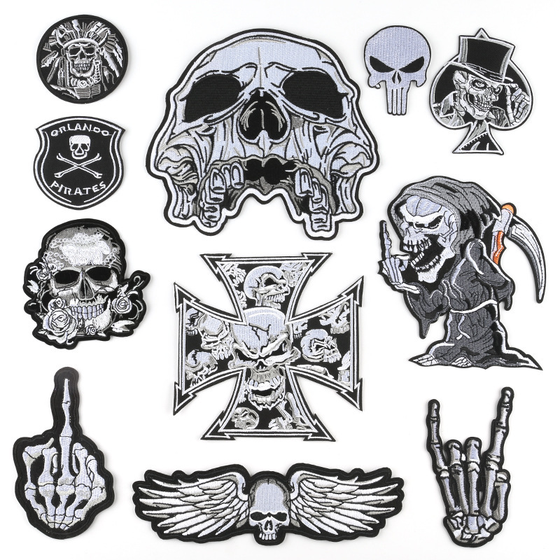 Black and White Skull Cross Patch Embroidery for Clothes, Fashion Clothing and Pants Decoration, Patch for Repairing Holes Black and White Skull Cross Patch Embroidery for Clothes, Fashion Clothing and Pants Decoration, Patch for Repairing Holes