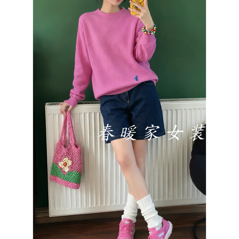 R Series~100% Pure Cotton Fine Yarn, Air Layer Loop Craft! Japanese-Style Knitted Cotton Crew Neck Sweatshirt
