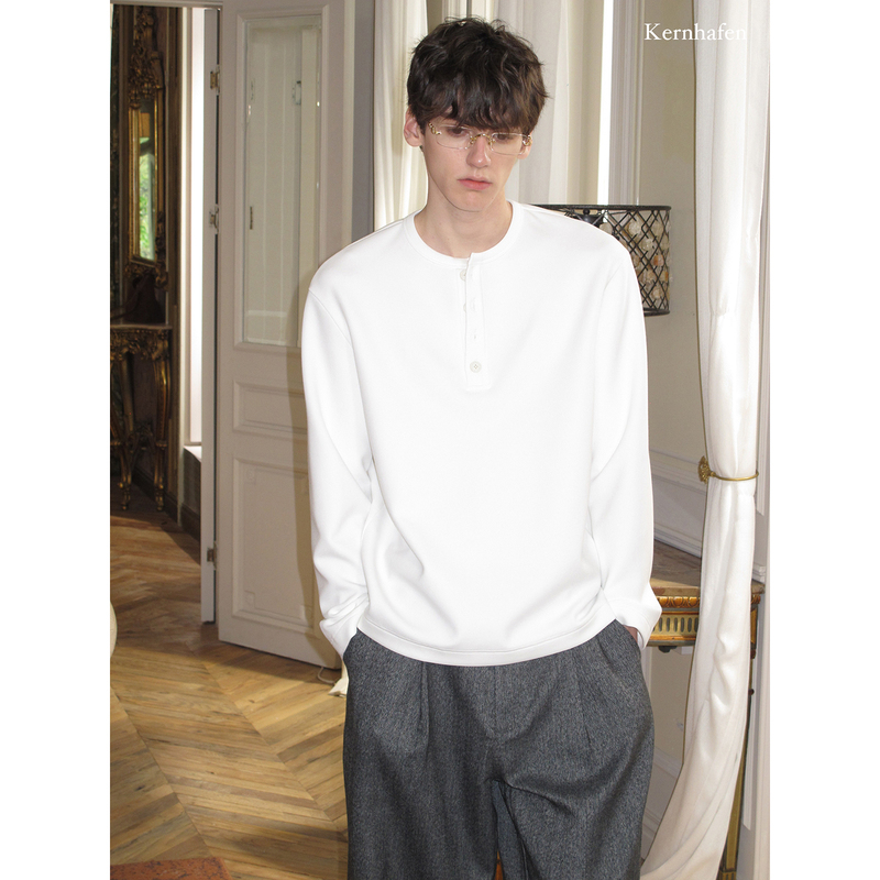 The Popular Base Layer Shirt with a Henry Collar, Long Sleeves, and Fleece Lining for Men, Thickened by Kernhafen