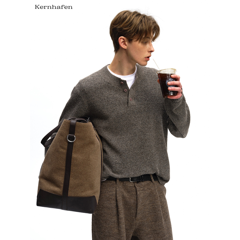 Atmospheric Old Money Style Half-Button Henry Collar Sweater for Men, Thin Knit Top for Spring and Autumn |   Kernhafen