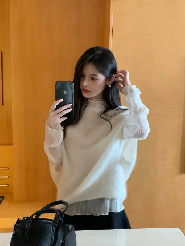 Taste-Autumn New Korean Style Simple Solid Color Loose Lace-Up Knitted Vest Sweater Versatile Comfortable Casual 6028
