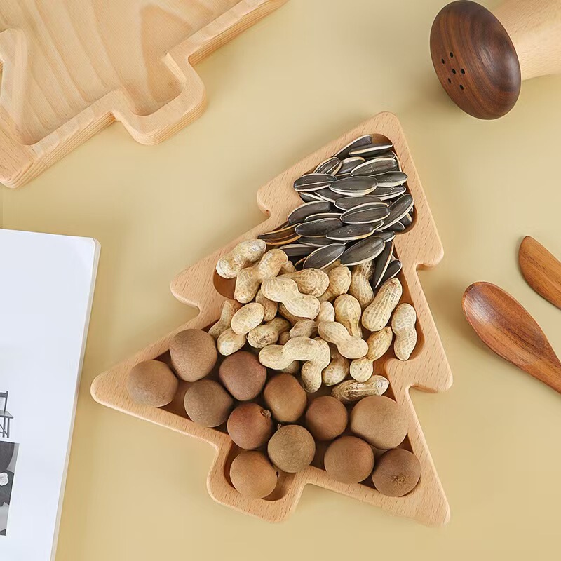 Christmas Tableware Tray Creative Cartoon Christmas Tree Dinner Plate Wooden Cake Snack Compartment Tray Kidsren's Snack Tray Christmas Tableware Tray Creative Cartoon Christmas Tree Dinner Plate Wooden Cake Snack Compartment Tray Kidsren's Snack Tray