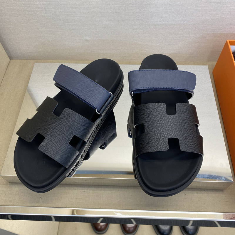 High-End New Genuine Leather Men's Thick-Soled Casual Sandals H Letter Slip-On Leather Padded Beach Sandals High-End New Genuine Leather Men's Thick-Soled Casual Sandals H Letter Slip-On Leather Padded Beach Sandals