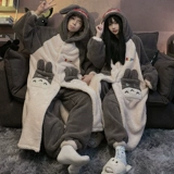 Зимняя коралловая бархатная флисовая пижама для влюбленных, фланелевый демисезонный длинный банный халат подходит для мужчин и женщин, комплект, увеличенная толщина