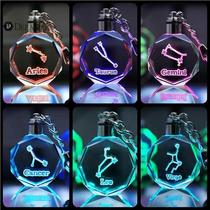 12 twelve constellations colorful luminous guardian crystal keychain school bag pendant girls couple toys small gift