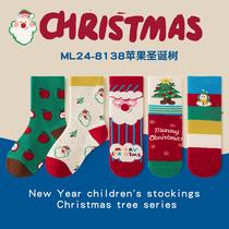 Five pairs of childrens Christmas socks autumn and winter cotton socks boys and girls socks Christmas socks baby socks mid-calf socks