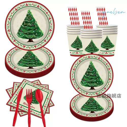 Рождественская посуда для рождественской вечеринки, семейная вечеринка, обеденная тарелка, бумажное полотенце, чашка, украшения, принадлежности