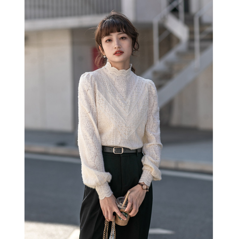 French Lace Lace White Waist Shirt Women Long Sleeve White Shirt Design Sensation Small Spring Autumn 2022 New Style