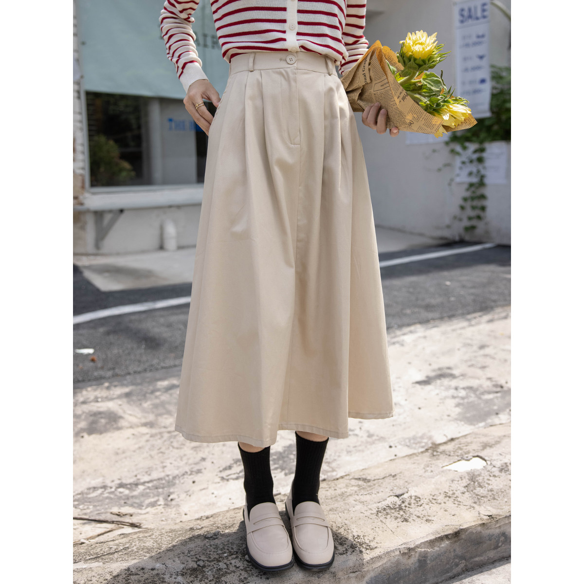 Medium-long version of the half body dress Women's spring autumn 2022 new high waist display slim temperament Long dress Academy wind cover cross a word skirt