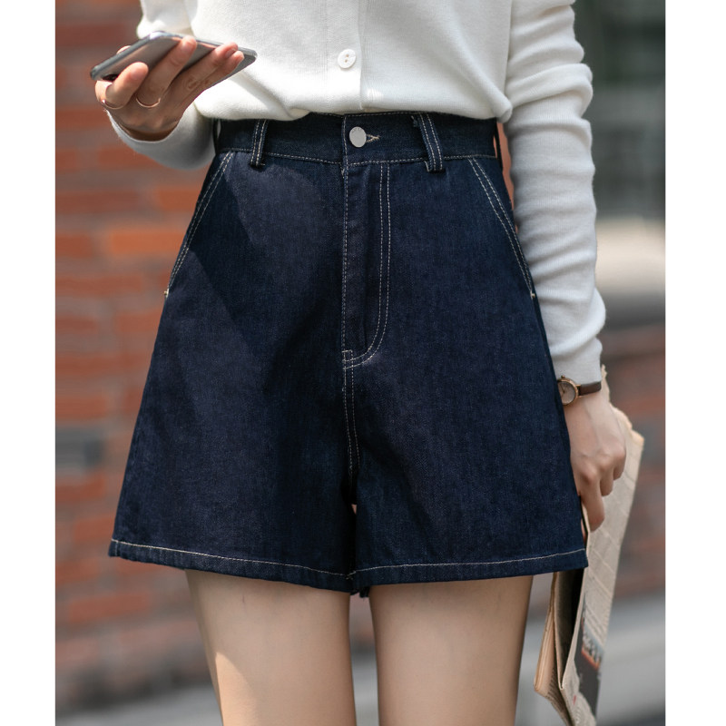 Retro Denim Shorts Woman 2021 Summer new high waist pants Slim Slim Slim Straight Cylinder s Tide Broadlegged Pants