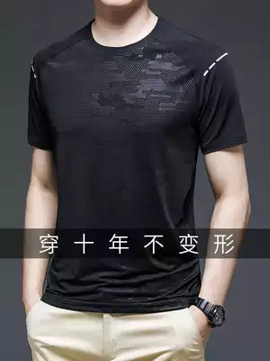 Summer thin ice silk T-shirt men's short sleeve clothes loose casual sports T-shirt men camouflage jacquard base shirt