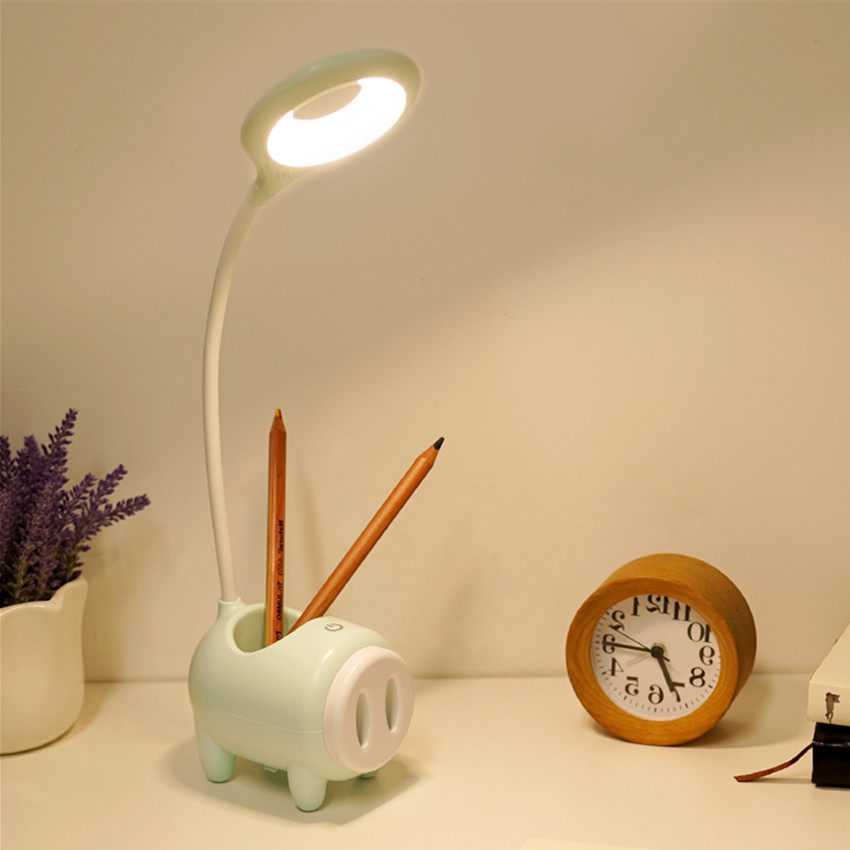LED cute piglet rechargeable small table light guard eye desk student dorm bedroom bedside idea exchangeable battery light