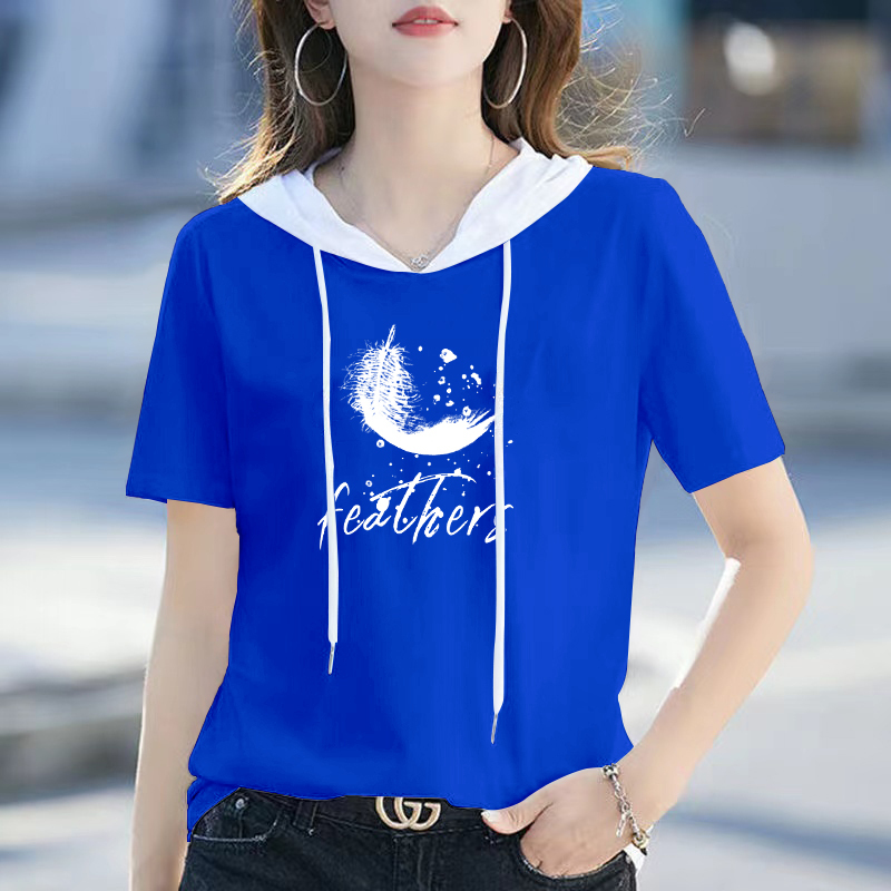Hooded Short-Sleeved T-Shirt for Women 2026 Summer New Design Niche Casual Sports T-Shirt with Hood and Patchwork Top Hooded Short-Sleeved T-Shirt for Women 2026 Summer New Design Niche Casual Sports T-Shirt with Hood and Patchwork Top