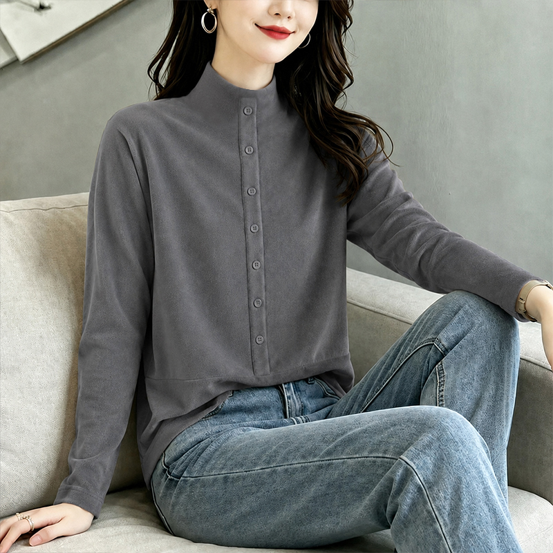 Half-High Collar Double-Sided Thermal Base Layer Shirt for Women, New Thickened Warm Inner Layer Shirt for Autumn and Winter, Stylish Trendy Top
