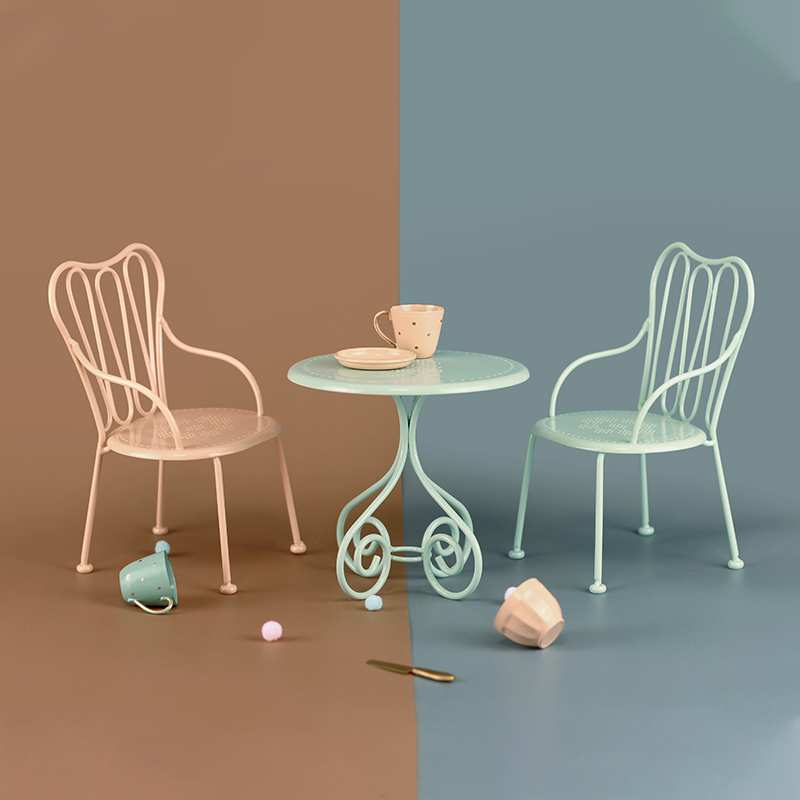 Aizulhomey Nordic iron dining table and chairs BJDblythe 6-point baby with dining room furniture children play house toys