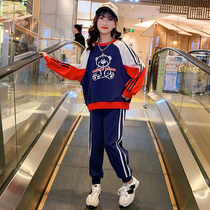 Girls spring and autumn suits 2022 new childrens western style sports spring fashion childrens clothing pure cotton leisure two-piece trend