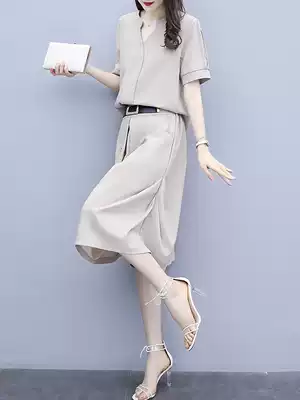 Summer clothes show thin age, light mature sister wind suit, Hong Kong style Foreign style temperament skirt fashion two-piece goddess Fan female