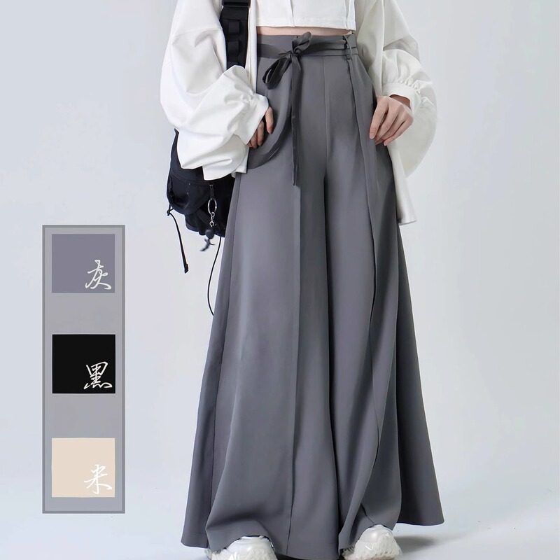 【Far Mountain Journey】Fenghua Guoguo Ling Original New Chinese-Style Versatile Lace-Up Wide-Leg Pants, High-Waisted Pants That Make You Look Stylish When Walking