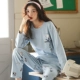 Đồ ngủ nữ ở Nam Cực mùa xuân và mùa thu cotton dài tay dễ thương phiên bản Hàn Quốc của bộ đồ phục vụ nhà học sinh lỏng lẻo đồ ngủ nam