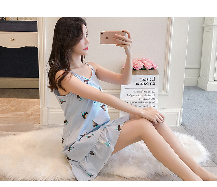 Nam cực nightdress nữ mùa hè dây đeo bông Hàn Quốc dễ thương tươi đồ ngủ sinh viên vest nhà dịch vụ không tay