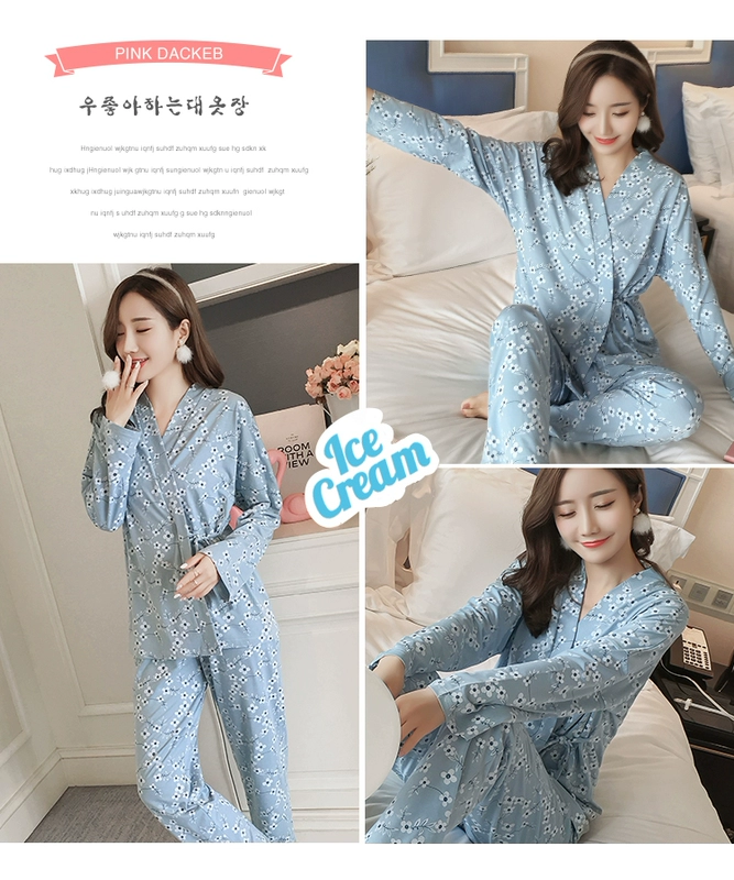 Bộ đồ ngủ kimono cotton ở Nam Cực Áo len nữ dài tay Nhật Bản quần áo rộng tháng cotton phục vụ nhà mùa xuân và mùa thu