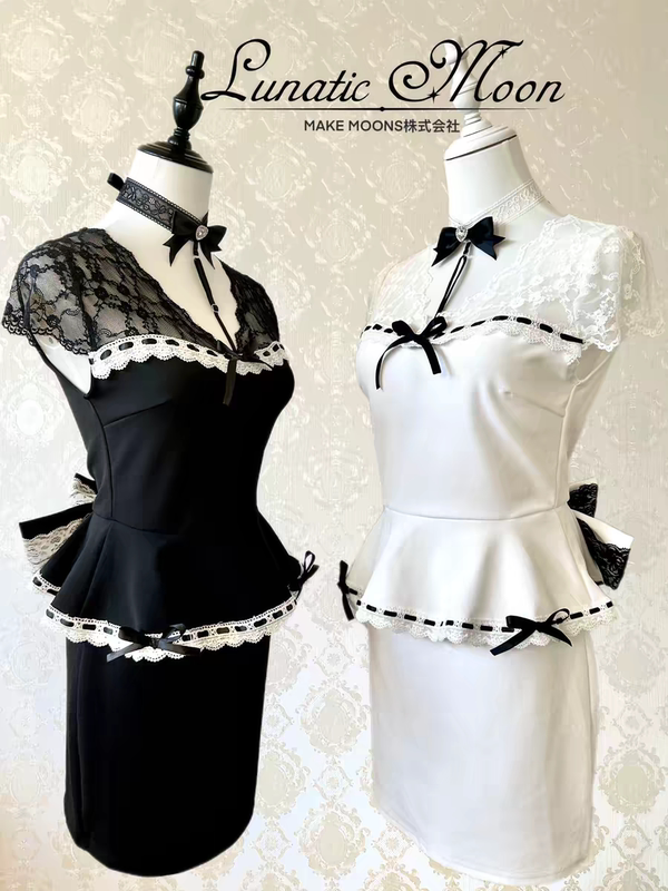 ·Himewa·Japanese Lunatic Moon Princess-Style Bow Lace Elastic Slim-Fit Bodycon Dress Sexy