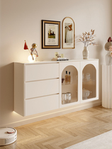Modern simple suspension wall hanging cabinet cream wind wooden ultra-thin tea cabinet small household locker