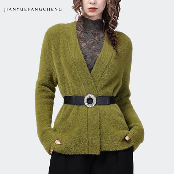 European station 2022 autumn and winter sweater coat women's cardigan Western style mohair loose warm knitted sweater chic top