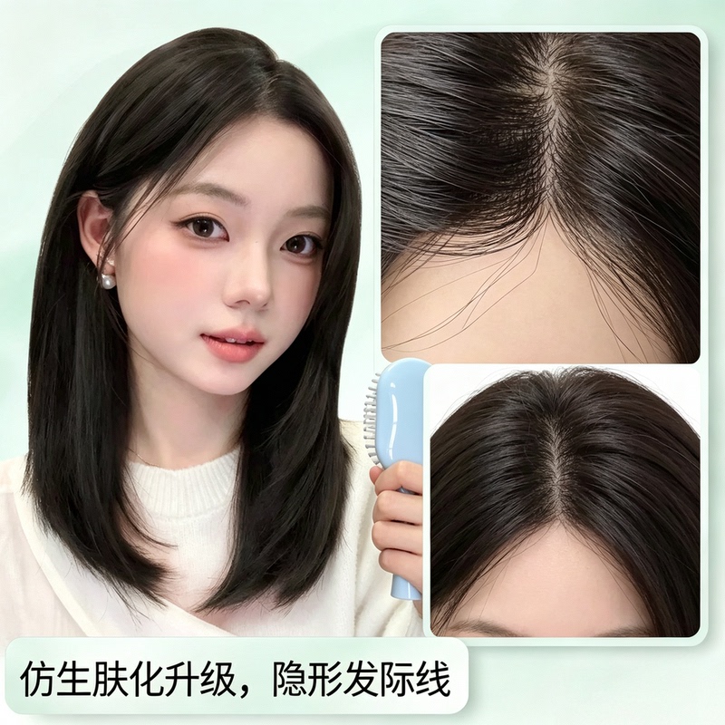 Seamless Natural-Feel Bio-Membrane Micro-Needle Hair Extensions for Women, Double Needle, Breathable and Lightweight, for a Natural-Looking Bangs