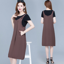 Fake two braces harness cotton linen linen dress 2022 Summer new linen casual blinder Mom Long dress