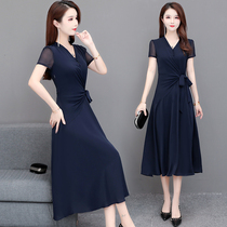 Spring Summer Temperament V Collar Dress Woman 2022 Summer new collection waist Slim Fashion Goddess Fan Snowspun Long Skirt
