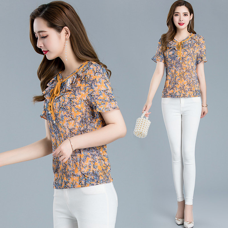 Broken Flowers Snowspun Shirts Women Dress 2022 Summer New Fashion Temperament Short Sleeve Blouses Cashew Sweatshirt