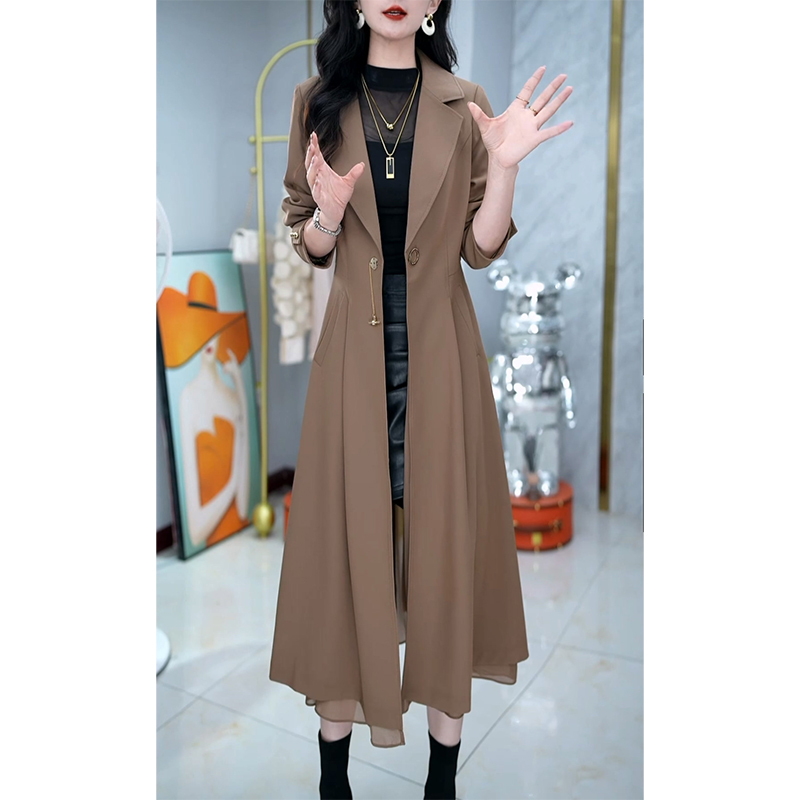 Spring and Autumn Thin Suit Collar Coat for Women 2026 Spring New Style Elegant Slim Fit Mid-Length Trench Coat for Moms