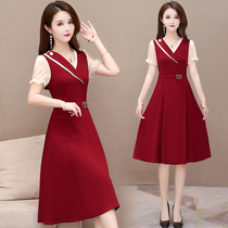 Short sleeves one-piece dress Women Summer 2022 new Korean version Slim Temperament Suit Collar Long pure color a dress
